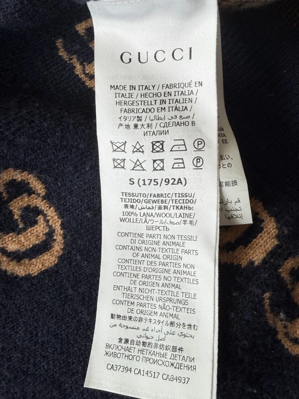 Gucci Navy and Beige 100% Wool GG Logo Cardigan